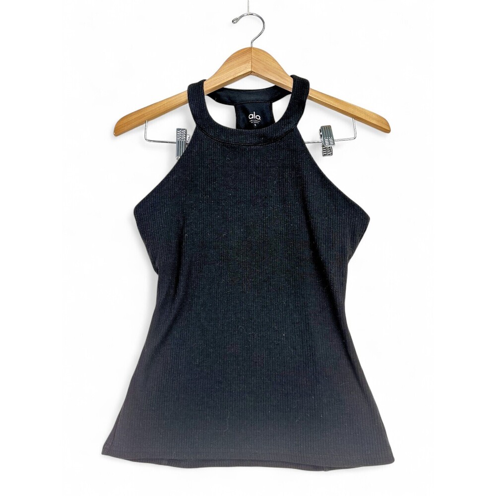 Alo Ribbed Halter Tank Top Black S